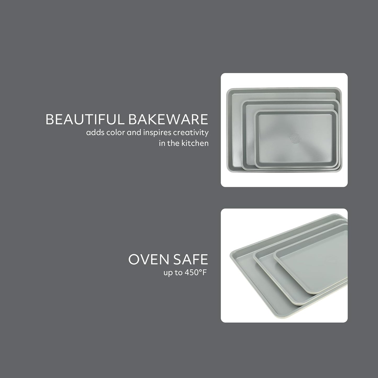 Sur La Table Cookie Sheet Set - Nonstick Carbon Steel Baking Pans (13, 15, 18 Inch) - Grey Easy-Clean Trays for Cookies & Roasting