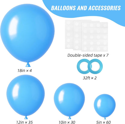 RUBFAC Light Blue Balloons - 129-Piece Set in Various Sizes for Graduation & Baby Shower Decor