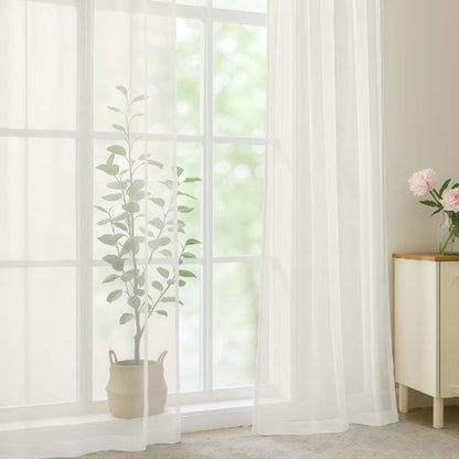 OWENIE Ivory Sheer Curtains, Sheer Curtains 96 inches Long 2 Panels Set, Rod Pocket Voile Fimly Sheer Drapes for Living Room/Bedroom, 2pcs, Each 59" W x 96" L