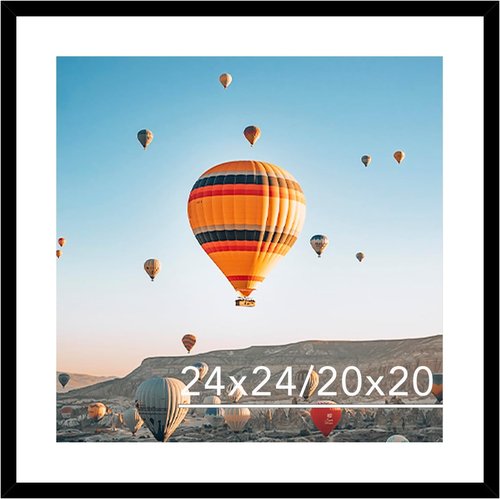 JCJMY 24x24 Picture Frame - Black Wall Hanging Frame with 20x20 Mat & Shatter Resistant Plexiglass
