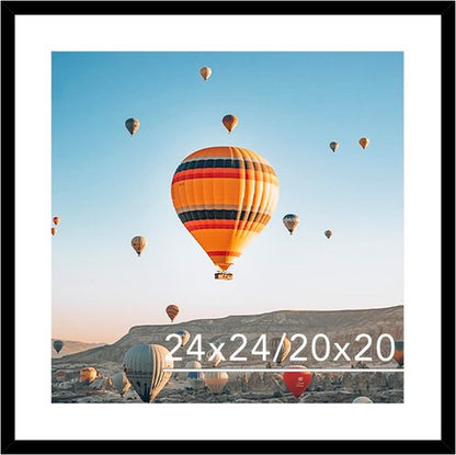 JCJMY 24x24 Picture Frame - Black Wall Hanging Frame with 20x20 Mat & Shatter Resistant Plexiglass