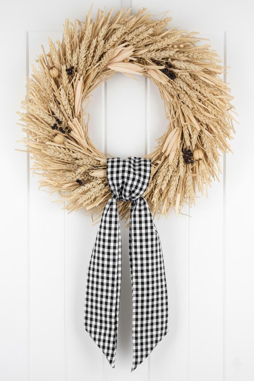 Regine Switzerland Wreath Sash - Elegant Black White Checkered Plaid Bow for Year-Round Home Decor (5.12" x 54.33")