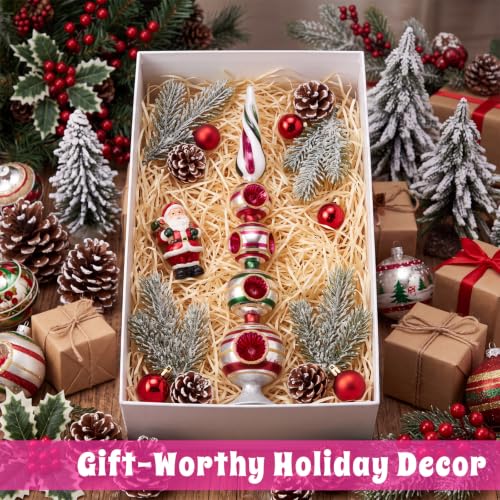 Retro Glass Christmas Tree Topper 16 Inch with Reflectors - 5 Tier, Handmade