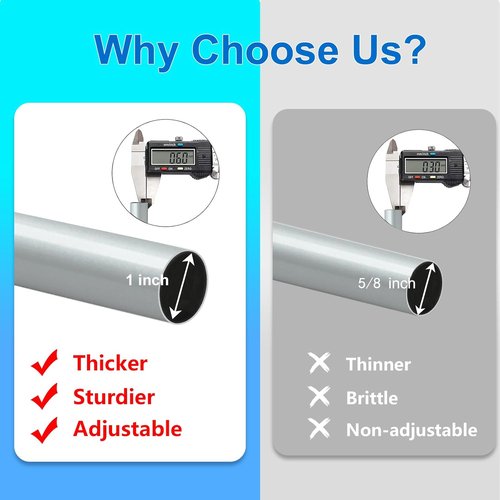 Byondeth Adjustable Curtain Rods - 16 to 120 Inches, 1 Inch Diameter, Silver Gray with Aluminum End Caps