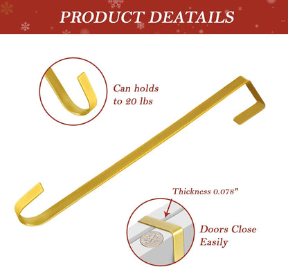 Metal Wreath Hanger 12" - Heavy Duty Over-the-Door Hook for Seasonal Decor | Gold Finish
