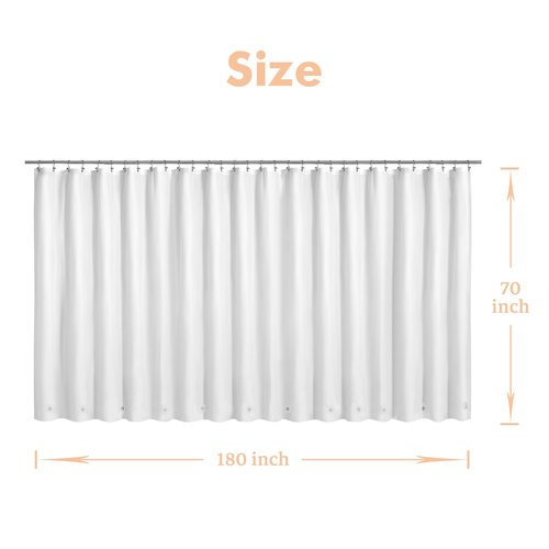 Mrs Awesome White Clawfoot Tub Shower Curtain or Liner with 12 Magnets - Free 36 Hooks Included, Waterproof PEVA, 180" x 70", White