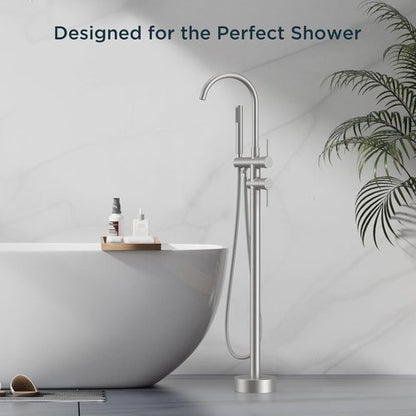 FORIOUS Freestanding Tub Faucet - High Flow Brass Bathtub Filler with Handheld Shower | Brushed Nickel