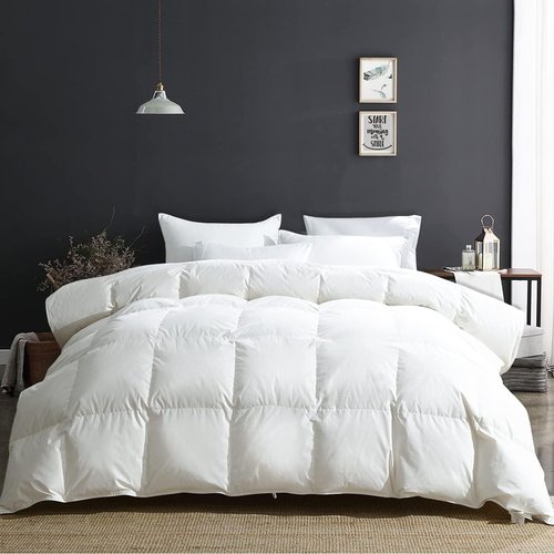 APSMILE King Size Luxury 100% Organic Cotton All Season Down Feather Fibers Comforter, Extra Fluffy Medium Warmth Duvet Insert(106x90, Ivory White)