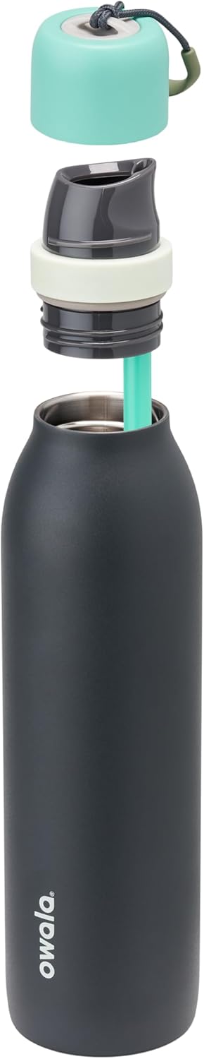 Owala FreeSip Insulated Stainless Steel Water Bottle - 24 oz, BPA-Free, Straw, Blue/Grey (Foggy Tide)