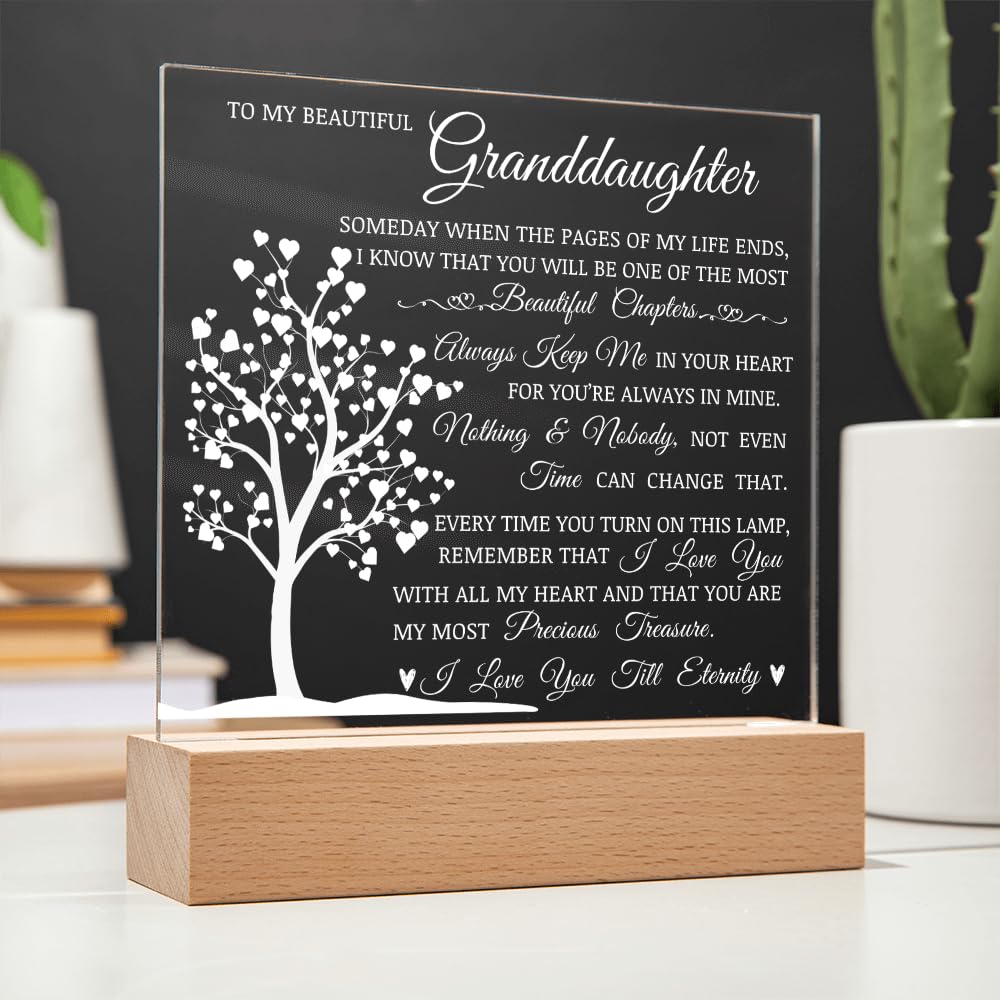 To My Beautiful Granddaughter, You Are My Most Precious Treasure, Acrylic Plaque with Decorative Light, Heartwarming Gift for Granddaughter, Gift from Grandma or Grandpa, Birthday Christmas Gift Idea