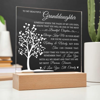 To My Beautiful Granddaughter, You Are My Most Precious Treasure, Acrylic Plaque with Decorative Light, Heartwarming Gift for Granddaughter, Gift from Grandma or Grandpa, Birthday Christmas Gift Idea