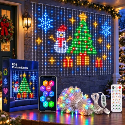 Smart LED Curtain Lights Christmas 5.24x5.24 ft - 256 LEDs, 5 Dynamic Modes