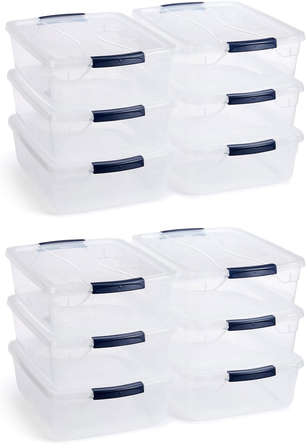 Rubbermaid Latching Plastic Storage Totes - Durable & Stackable | 12-Pack Set
