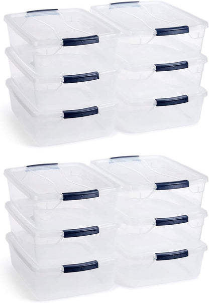 Rubbermaid Latching Plastic Storage Totes - Durable & Stackable | 12-Pack Set