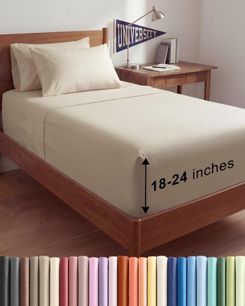 Extra Deep Twin XL Sheet Set - 4 Piece Breathable and Cooling Sheets - Hotel Luxury Bedding for Women, Men, Kids & Teens - Easy & Secure Fit - Soft, Wrinkle Free and Comfy - Extra Deep Pockets - Wheat