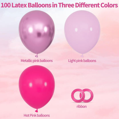Skiennix 12-Inch Pink Balloons - Hot Metallic & Light Pink for Birthday, Wedding & Baby Shower Decor