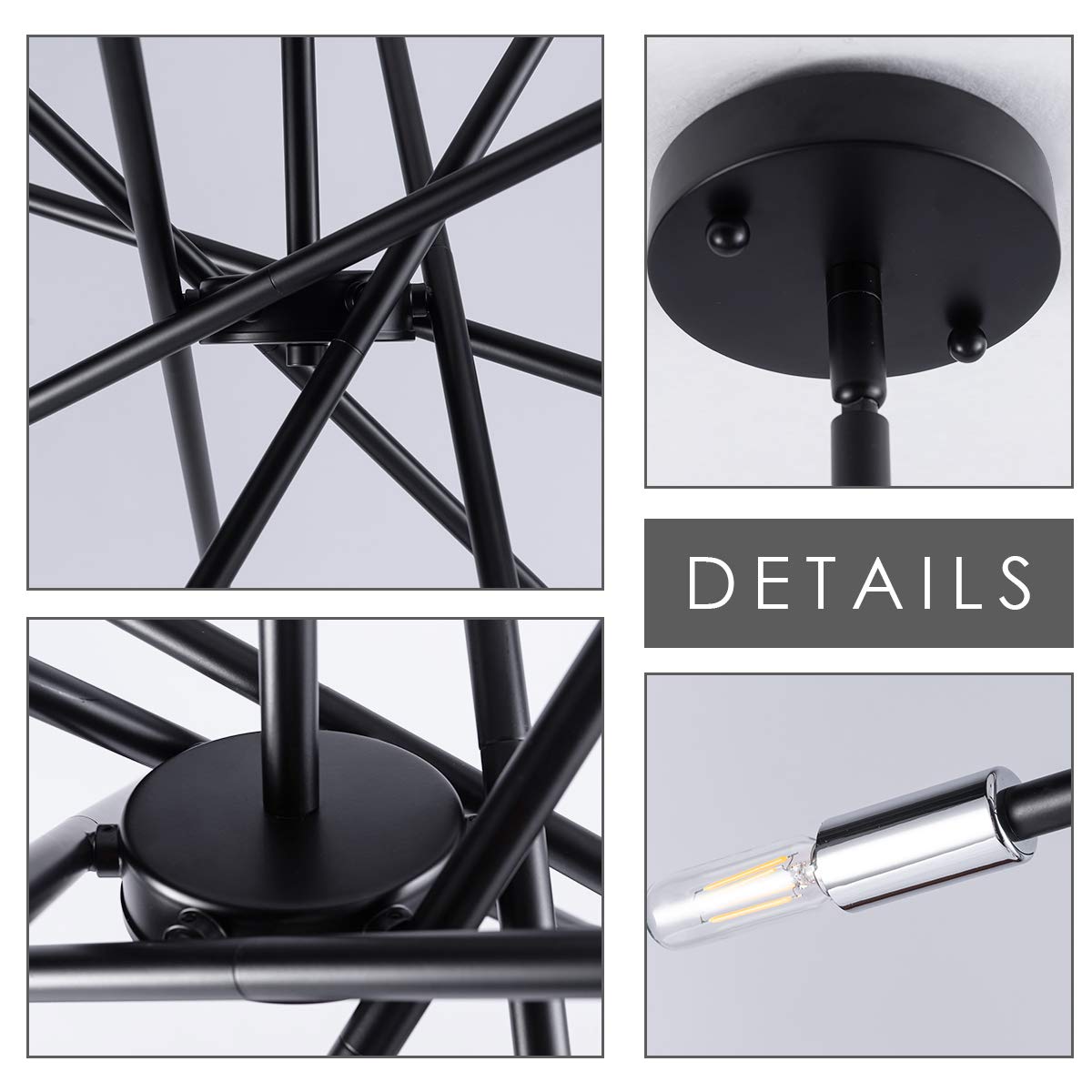VILUXY Modern Sputnik Chandelier 6 Lights Black Linear Ceiling Pendant Light Fixture Mid Century Hanging Chandelier for Dining Room Living Room Foyer Staircase 31.5 inches