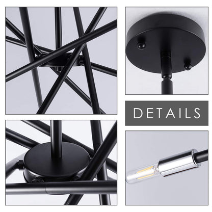 VILUXY Modern Sputnik Chandelier 6 Lights Black Linear Ceiling Pendant Light Fixture Mid Century Hanging Chandelier for Dining Room Living Room Foyer Staircase 31.5 inches