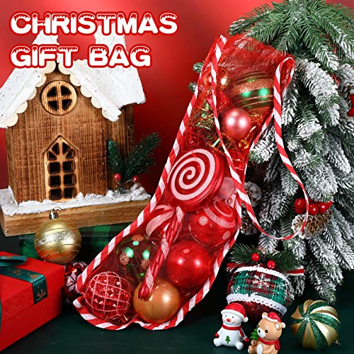 Christmas Mesh Stockings Set - Candy Cane Design, 17 Inch, 10 Pack - Holiday Home Decor