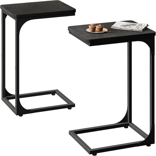 QEEIG C Table Set of 2 - Modern Black C-Shaped Side Tables for Living Room & Couch