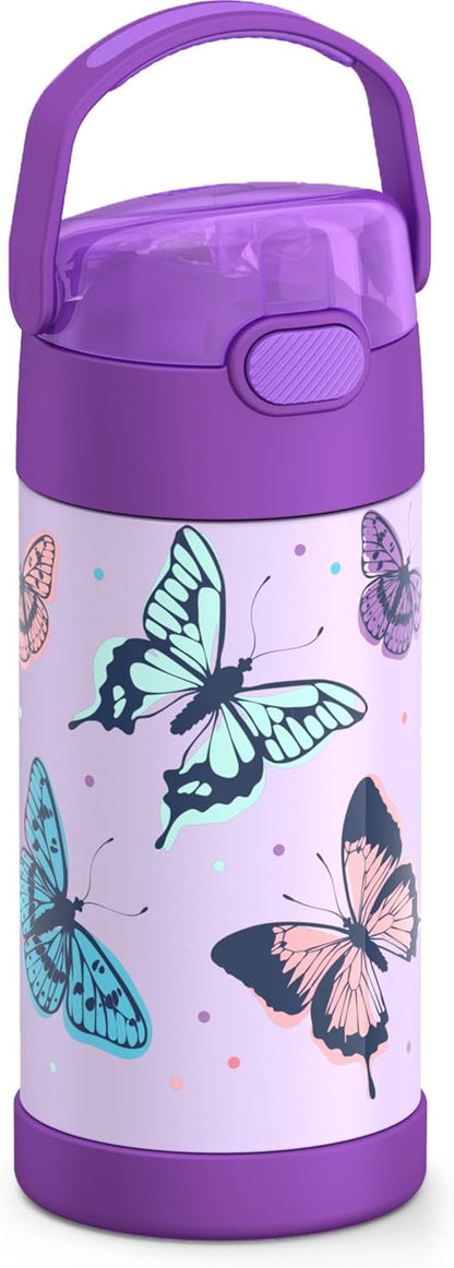 THERMOS FUNTAINER Water Bottle - 12 Ounce Kids Stainless Steel Vacuum Insulated with Straw | Butterfly Frenzy