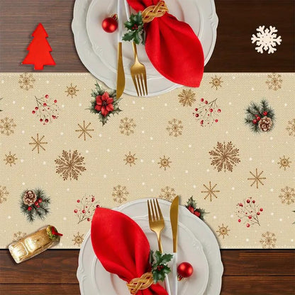 Multi Color Xmas Snowman Pine Cone Snowflake Table Runner 13x90 Inch Holiday Decor