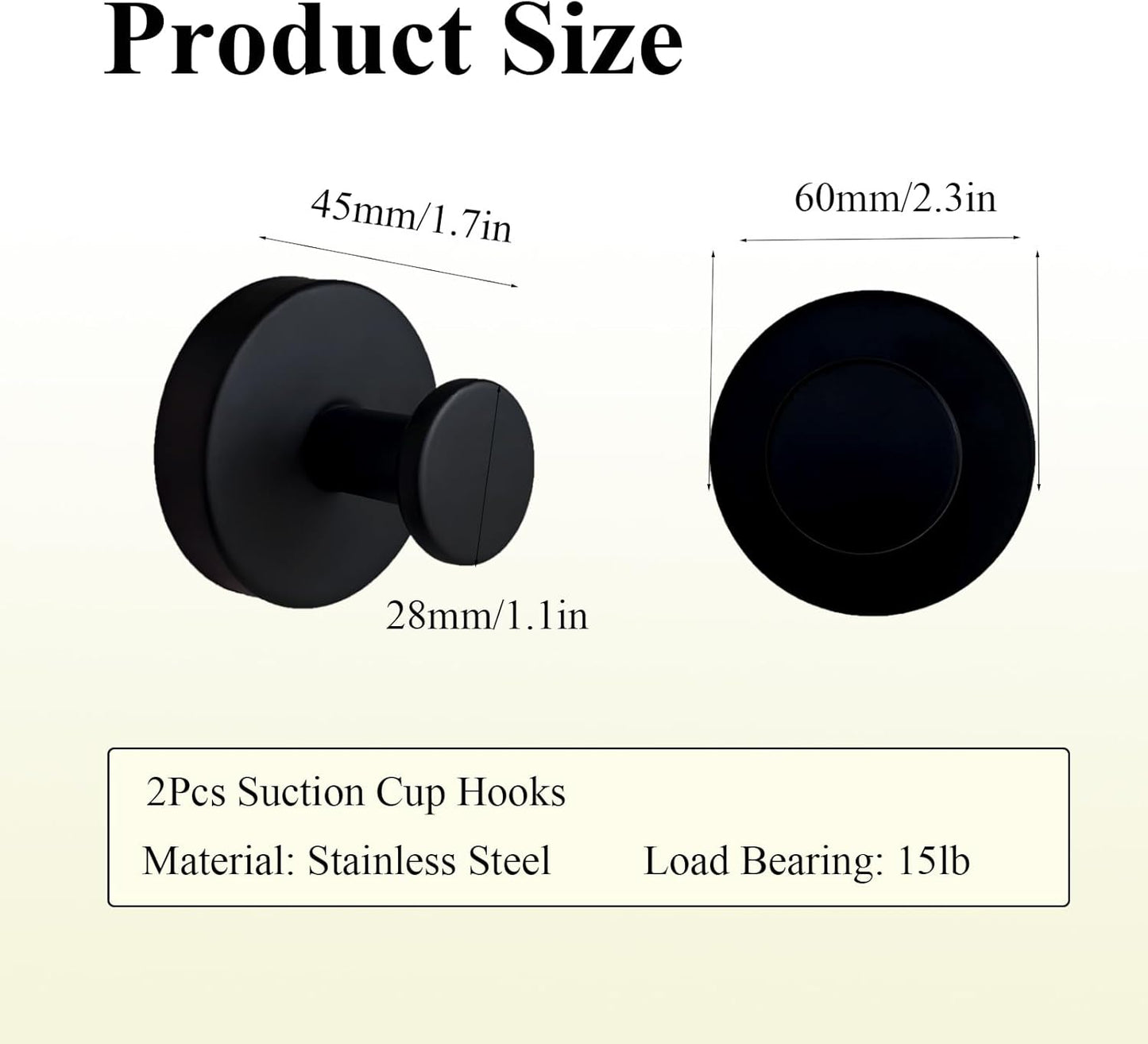 Skiennix Suction Cup Hooks - Stainless Steel Towel Holders for Bathroom & Kitchen | 2 Pack, Matte Black