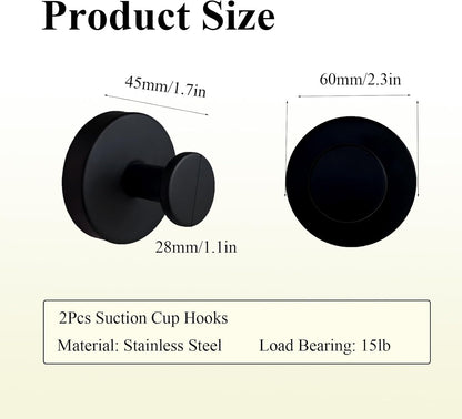 Skiennix Suction Cup Hooks - Stainless Steel Towel Holders for Bathroom & Kitchen | 2 Pack, Matte Black