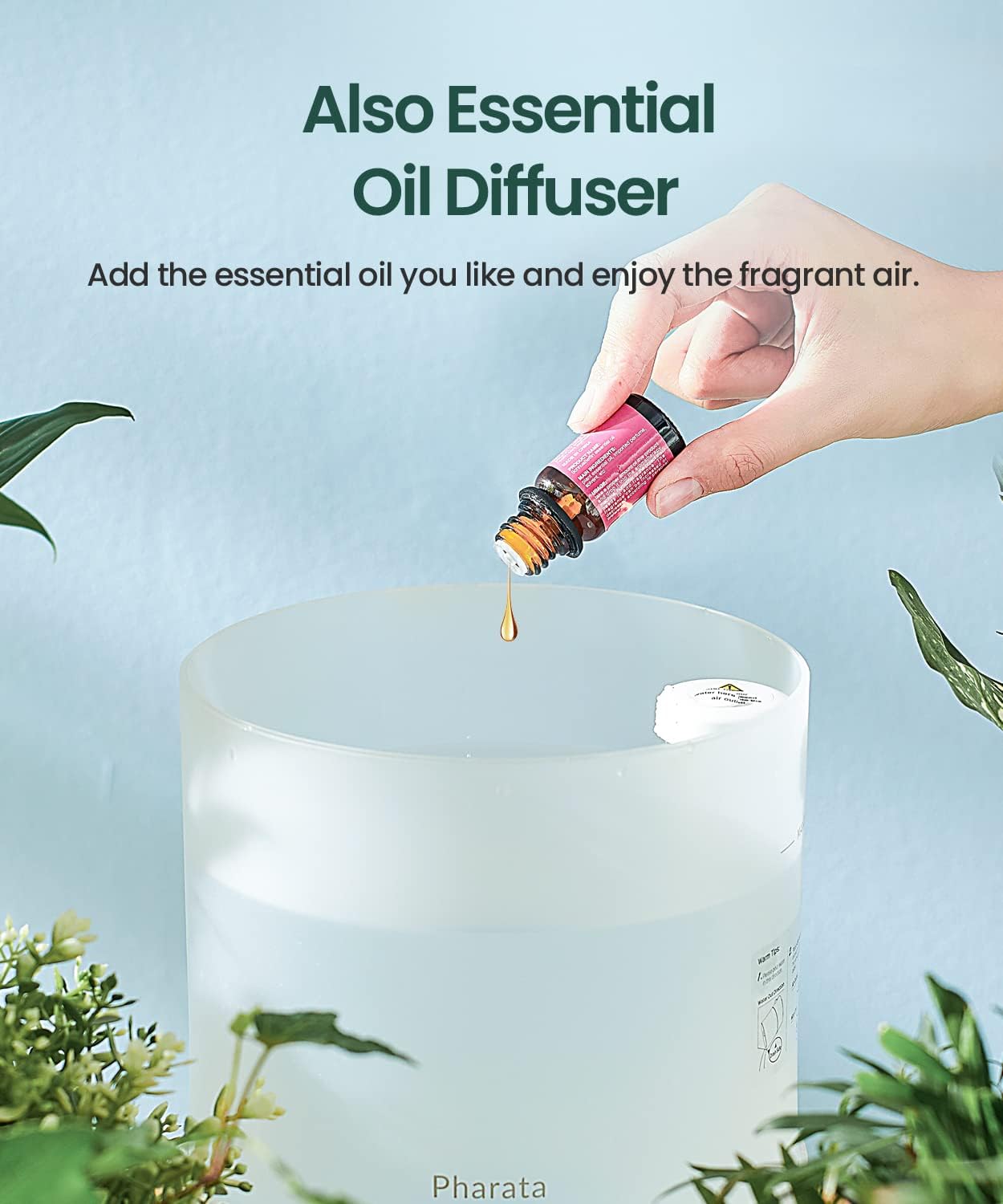 Pharata Humidifier - 2.5L Cool Mist Essential Oil Diffuser for Large Rooms | Auto Shut-Off & Top Fill Design
