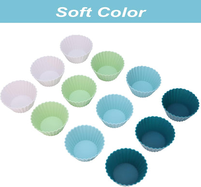 Skiennix Jumbo Silicone Baking Muffin Cups - 12 Pack Reusable Cupcake Liners, BPA Free, 3.54 Inch, Multi-Color