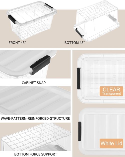 EOENVIVS Plastic Storage Bins - 7 Quart Stackable Containers with Lids & Black Buckle Latch | 6 Pack for Home & Office Organization