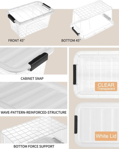 EOENVIVS Plastic Storage Bins - 7 Quart Stackable Containers with Lids & Black Buckle Latch | 6 Pack for Home & Office Organization