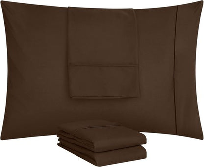 Utopia Bedding Standard Pillow Cases - 4 Pack - Envelope Closure - Soft Brushed Microfiber Fabric - Shrinkage and Fade Resistant Pillow Covers Standard Size 20 X 26 Inches (Standard, Brown)
