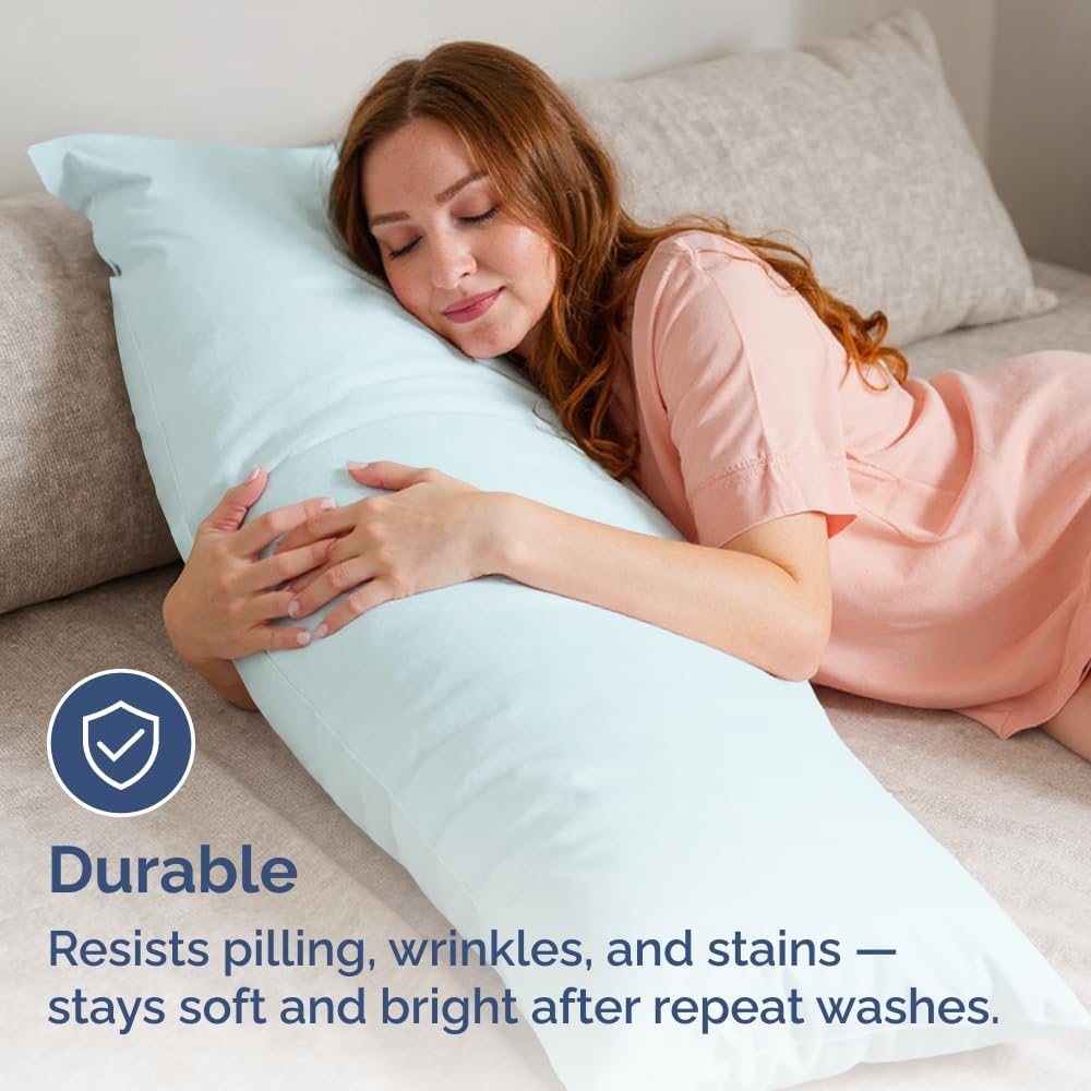 Skiennix Body Pillowcases Set of 4 | Soft, Breathable 20x54 Long Pillow Covers - Machine Washable, Fade-Free (Ice Blue)