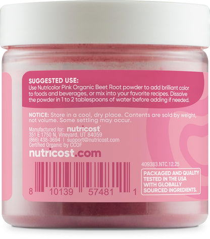Nutricost Pink Plant-Based Food Coloring - Organic Beet Root Powder, 60 Servings | Natural Color Alternative for Food & Beverages