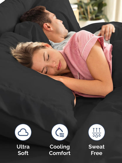 Skiennix Extra Deep King Sheet Set - 6 Piece Breathable Cooling Bedding - Soft, Wrinkle-Free Black