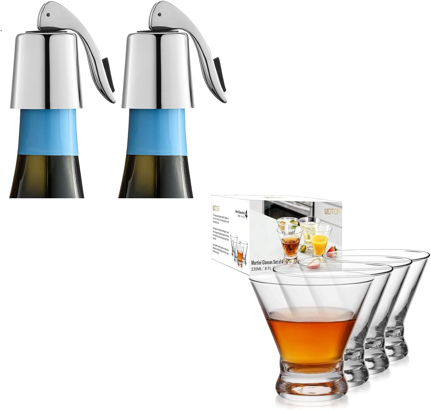 WOTOR Stemless Martini Glasses Set of 4, 8oz Cocktail Glass Set, Fancy Modern Martini Cups for Bar, Short and Small Margarita glasses
