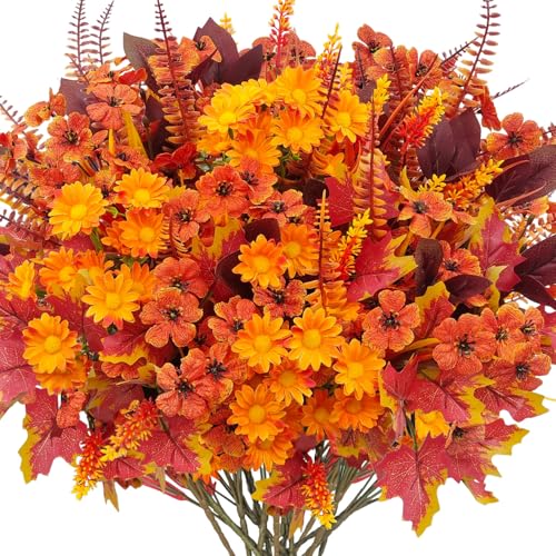 Artificial Fall Flowers Bundle 6 Styles Outdoor UV Resistant Decor - 18 Stems
