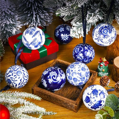 Christmas Porcelain Balls 8 Pcs Bulk Chinoiserie Ornament - Stylish Style