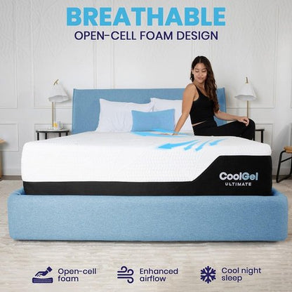 Classic Brands Cool Gel Chill Memory Foam Mattress - 14-Inch with 2 Bonus Pillows | CertiPUR-US Certified | Queen Size