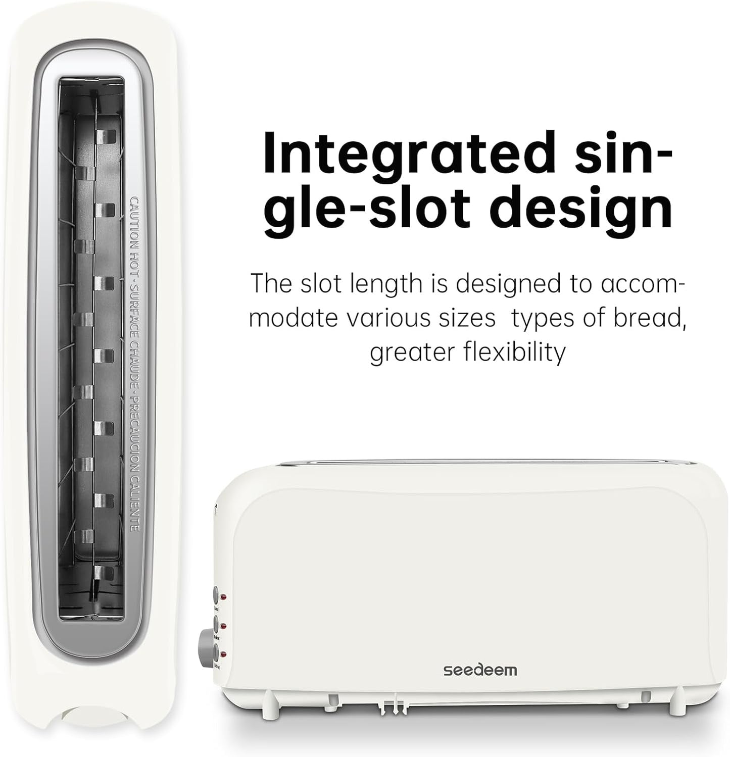 SEEDEEM 2-Slice Slim Toaster - Fits Bagels & Artisan Bread | 6 Shade Settings, Auto Shut-Off, White
