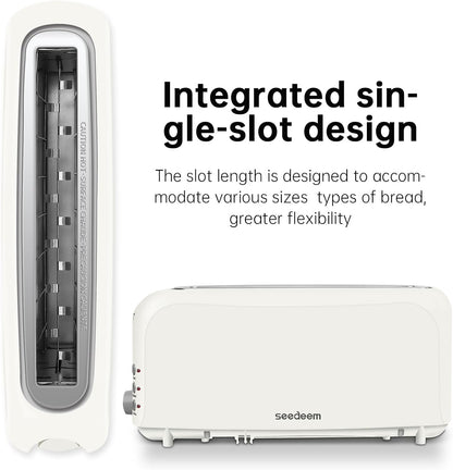 SEEDEEM 2-Slice Slim Toaster - Fits Bagels & Artisan Bread | 6 Shade Settings, Auto Shut-Off, White