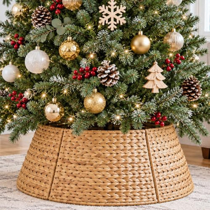 28 Inch Woven Rattan Christmas Tree Collar - Tree Skirt for Artificial Trees