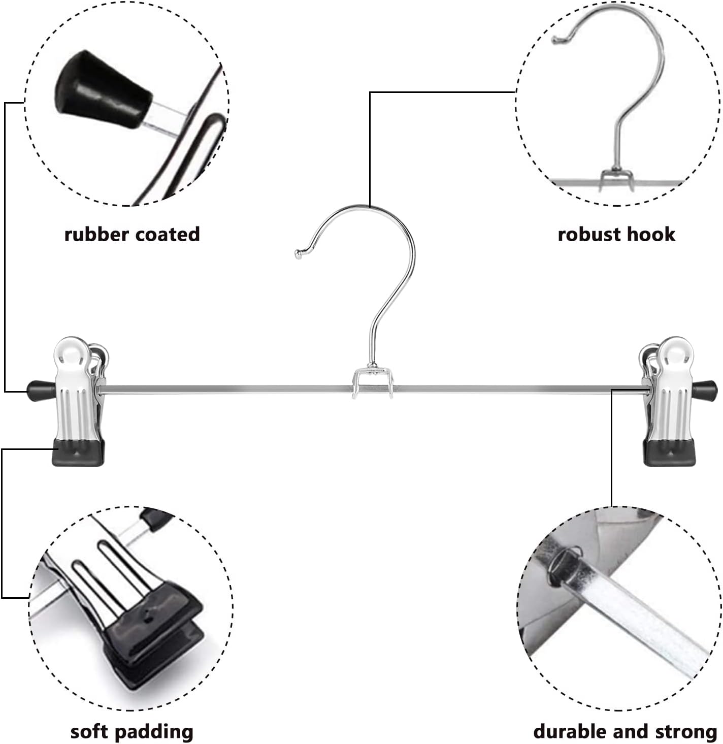 Northern Brothers Pants Hangers - 12 Pack Adjustable Metal Clips for Skirts & Trousers | Ideal for All Ages