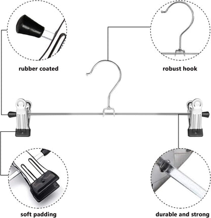 Northern Brothers Pants Hangers - 12 Pack Adjustable Metal Clips for Skirts & Trousers | Ideal for All Ages