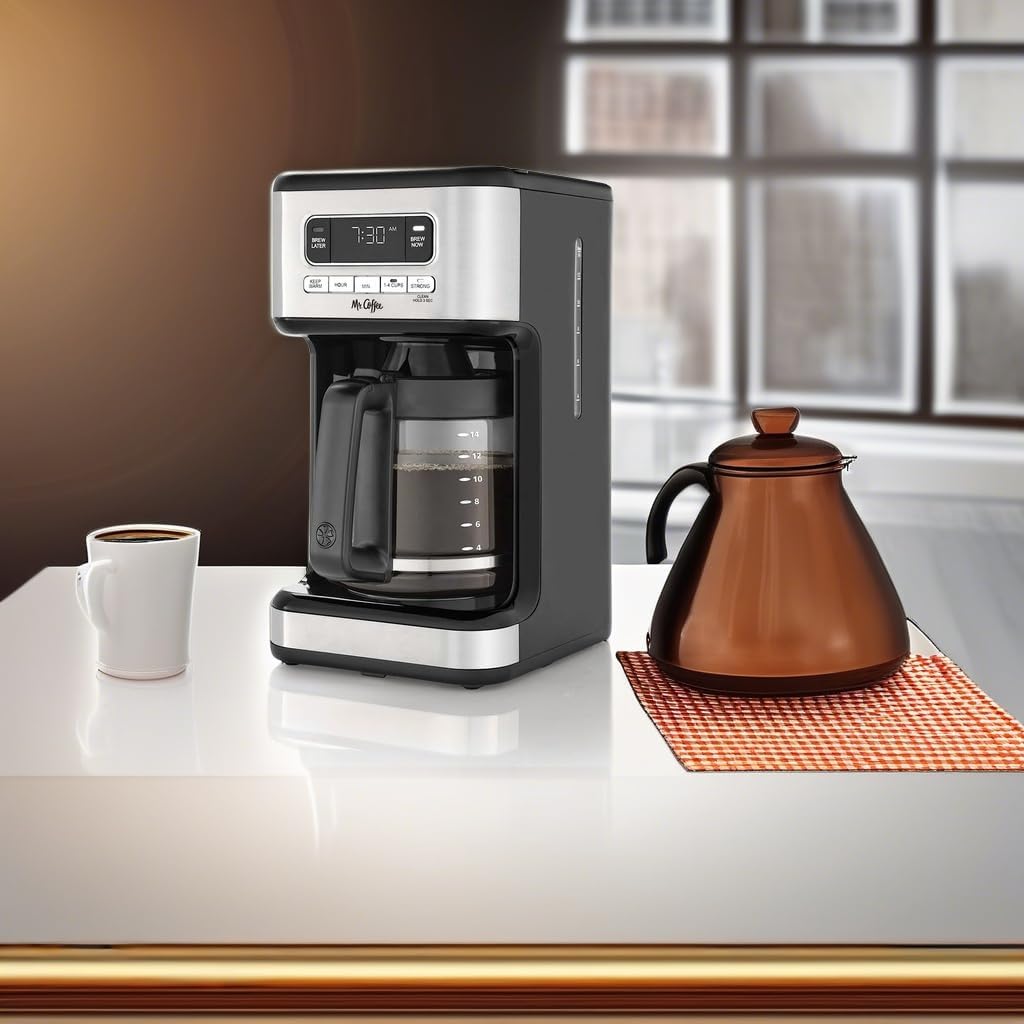 Mr. Coffee 14-Cup Programmable Coffee Maker - Stainless Steel Design for Easy Brewing