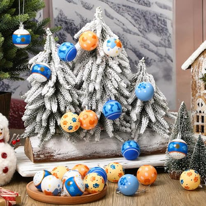 Blue Dog Paw Christmas Ball Ornaments - 36 Pcs Mini Tree Decorations