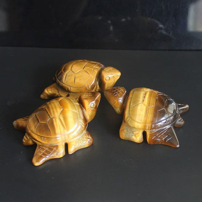 Skiennix Hand-Carved Gemstone Crystal Sea Turtle Figurine - 2'' AAA Golden Tiger Eye Home Decor