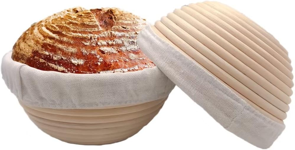 Skiennix 7-Inch Round Banneton Basket - Perfect for Bread Proofing | Includes Removable Liner, 2 Pack
