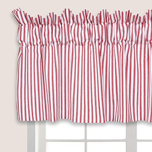 Red and White Ticking Stripe Valance Curtain - 54 W x 17 L, Fully Lined, Cotton